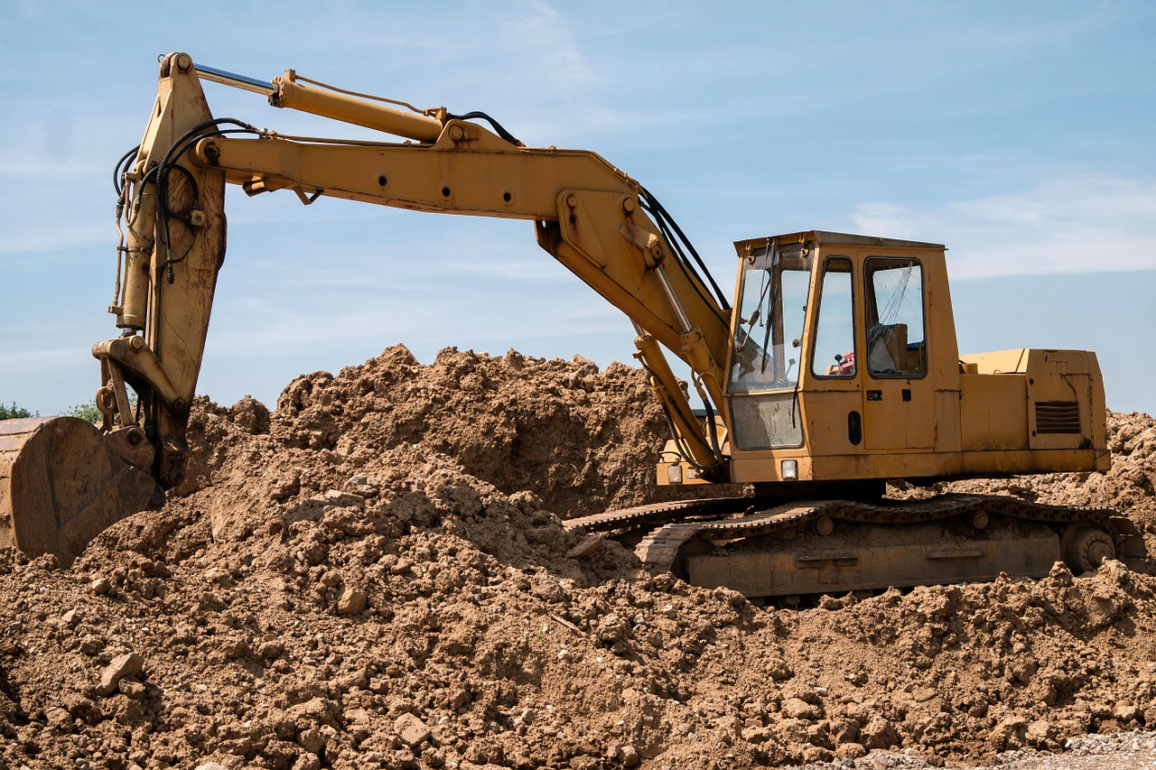 excavators, site, vehicle